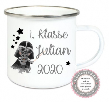 ♥ Becher Tasse Emaillebecher zauberhafte Tasse Emailletasse,1. Klasse Sterne Einschulung KITA Wunschname, Dankeschön, Geburtstag, Abschied, Jubiläum, Geschenk, Kommunion, Firmung Konfirmation, Becher von Lüttentüddel